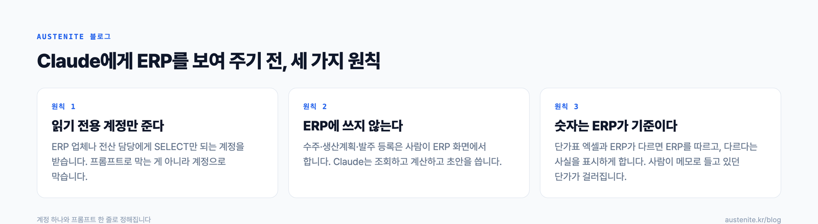 Claude에게 ERP를 보여 주기 전 세 가지 원칙. 읽기 전용 계정